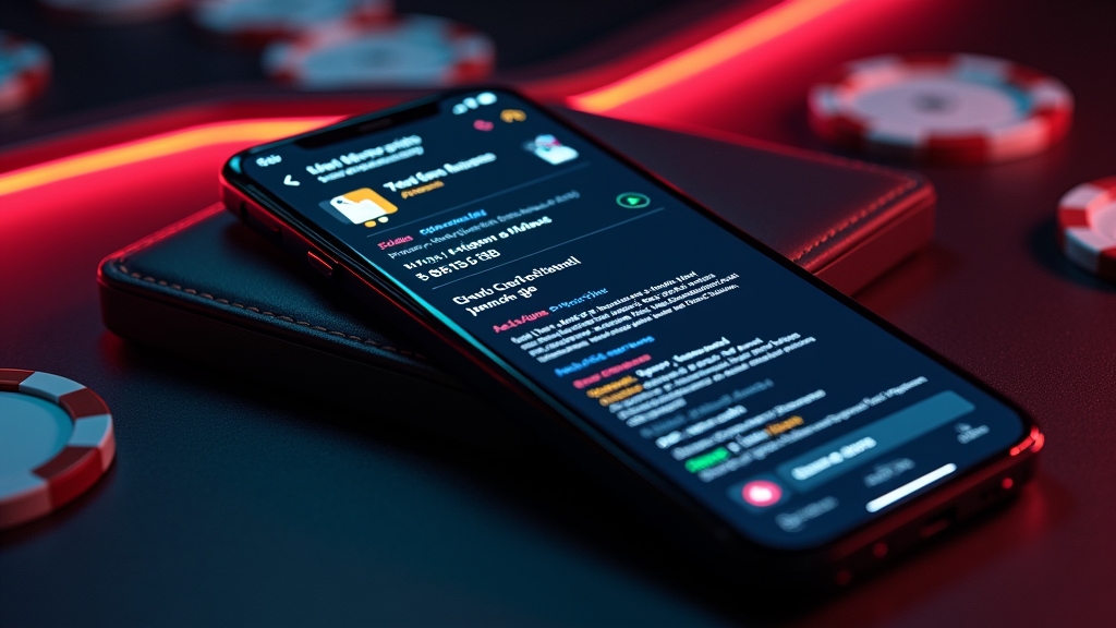 Phone screen showing version notes and download details in a casino setting