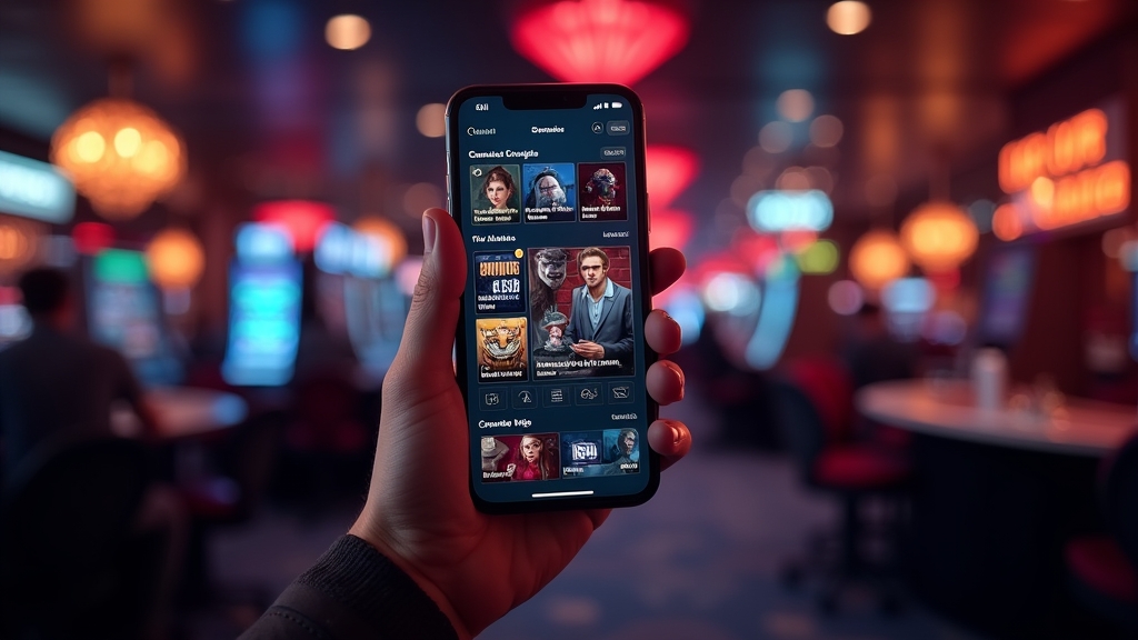 Mobile casino lobby on a phone with clear game tiles and menus