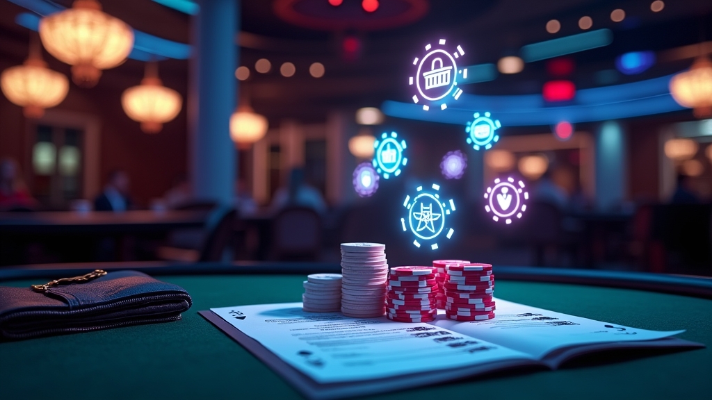 Casino payment desk with withdrawal options and ID checks in neon light.